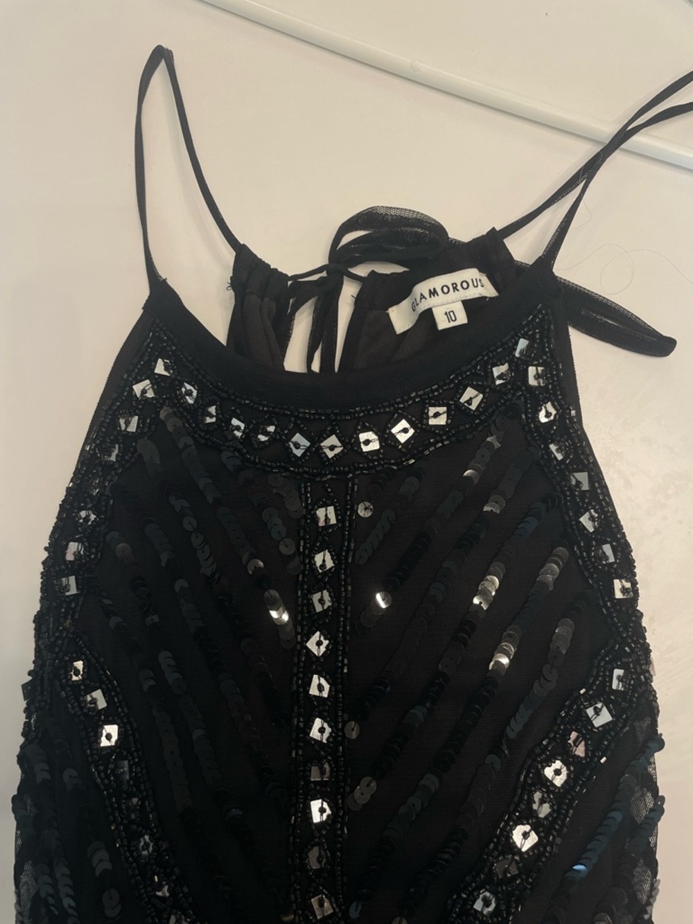 Vintage Black Sequin Halter Party Dress